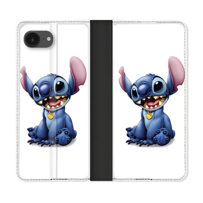 Housse Cuir Portefeuille Pour Iphone 17e Stitch Blanc