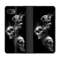 Housse Cuir Portefeuille Pour Iphone 17e Tete de Mort Triple