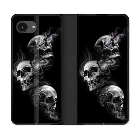 Housse Cuir Portefeuille Pour Iphone 17e Tete de Mort Triple