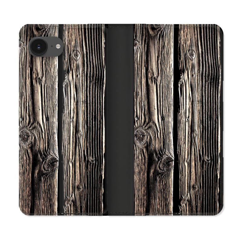 Housse Cuir Portefeuille Pour Iphone 17e Texture Bois