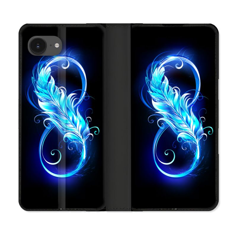 Housse Cuir Portefeuille Pour Iphone 17e Texture Plume Infini Bleu