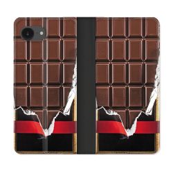 Housse Cuir Portefeuille Pour Iphone 17e Texture Trompe Oeil Chocolat