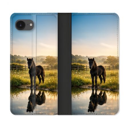 Housse Cuir Portefeuille Pour Iphone 17e Animal Cheval Reflet