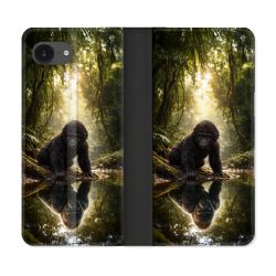 Housse Cuir Portefeuille Pour Iphone 17e Animal Gorille Reflet