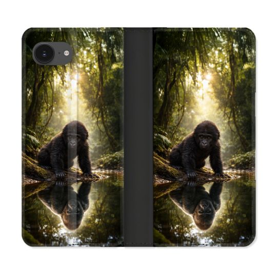Housse Cuir Portefeuille Pour Iphone 17e Animal Gorille Reflet