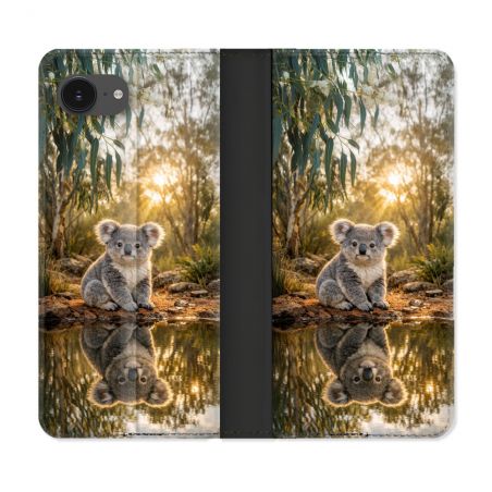 Housse Cuir Portefeuille Pour Iphone 17e Animal Koala Reflet