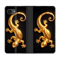 Housse Cuir Portefeuille Pour Iphone 17e Animal Lezard Noir 2026