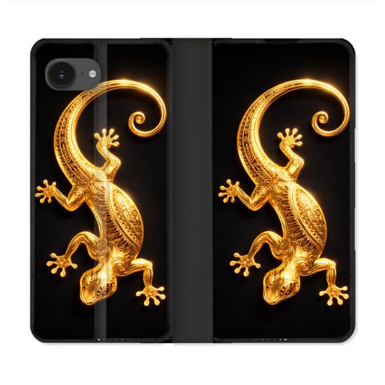 Housse Cuir Portefeuille Pour Iphone 17e Animal Lezard Noir 2026