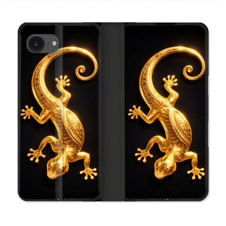 Housse Cuir Portefeuille Pour Iphone 17e Animal Lezard Noir 2026