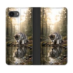 Housse Cuir Portefeuille Pour Iphone 17e Animal Loup Reflet