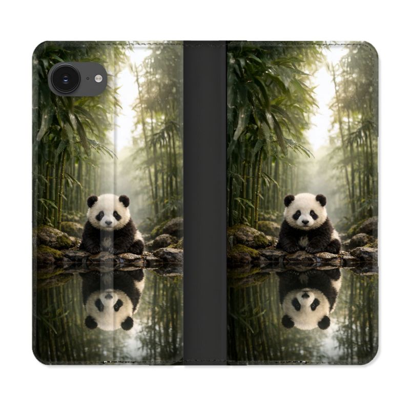 Housse Cuir Portefeuille Pour Iphone 17e Animal Panda Reflet