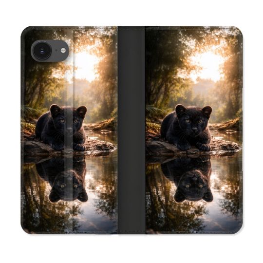 Housse Cuir Portefeuille Pour Iphone 17e Animal Panthère Reflet