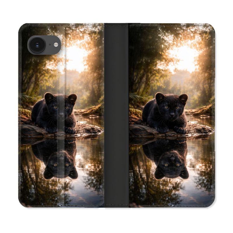 Housse Cuir Portefeuille Pour Iphone 17e Animal Panthère Reflet