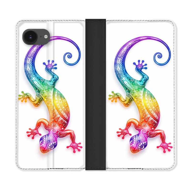 Housse Cuir Portefeuille Pour Iphone 17e Animal Salamandre Color 2026