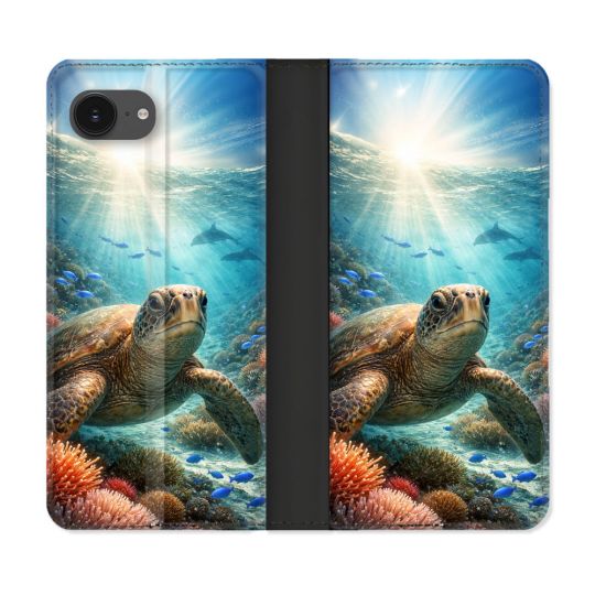 Housse Cuir Portefeuille Pour Iphone 17e Animal Tortue Marine