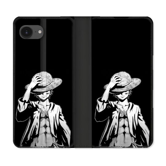 Housse Cuir Portefeuille Pour Iphone 17e Manga One Piece Luffy Noir