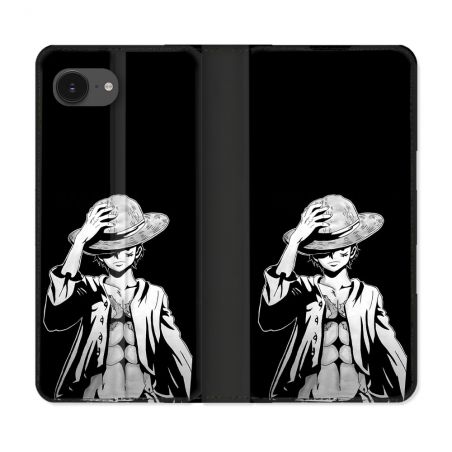 Housse Cuir Portefeuille Pour Iphone 17e Manga One Piece Luffy Noir