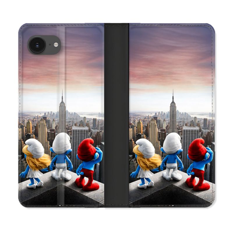 Housse Cuir Portefeuille Pour Iphone 17e Schtroumpfs New York