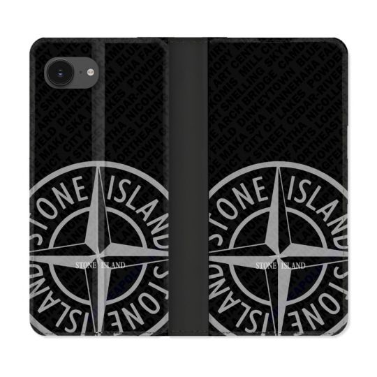 Housse Cuir Portefeuille Pour Iphone 17e Stone Island Gris