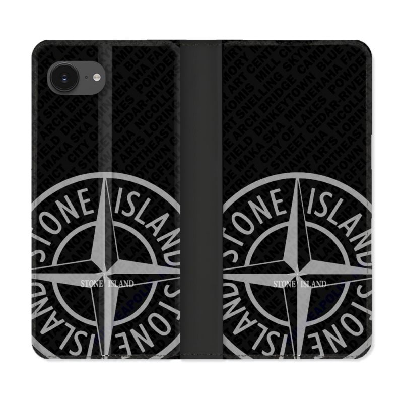 Housse Cuir Portefeuille Pour Iphone 17e Stone Island Gris