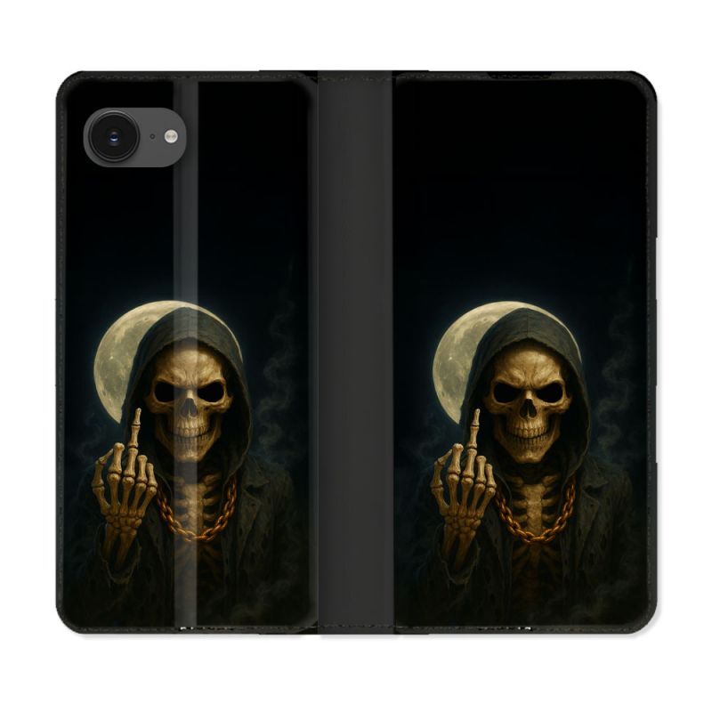 Housse Cuir Portefeuille Pour Iphone 17e Tete de Mort Doigt 2026