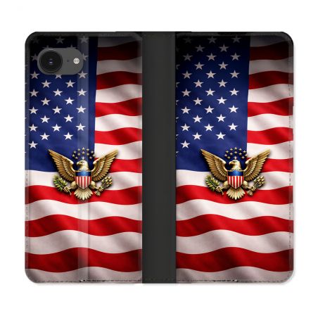 Housse Cuir Portefeuille Pour Iphone 17e Voyage Drapeau USA Etats Unis