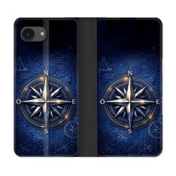 Housse Cuir Portefeuille Pour Iphone 17e Voyage Rose des Vents Marine