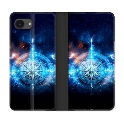 Housse Cuir Portefeuille Pour Iphone 17e Voyage Rose des Vents Stellaire