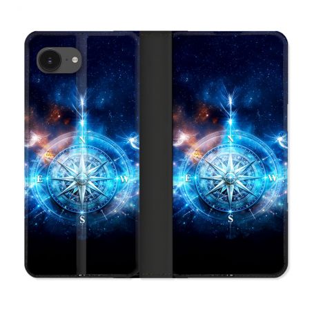 Housse Cuir Portefeuille Pour Iphone 17e Voyage Rose des Vents Stellaire