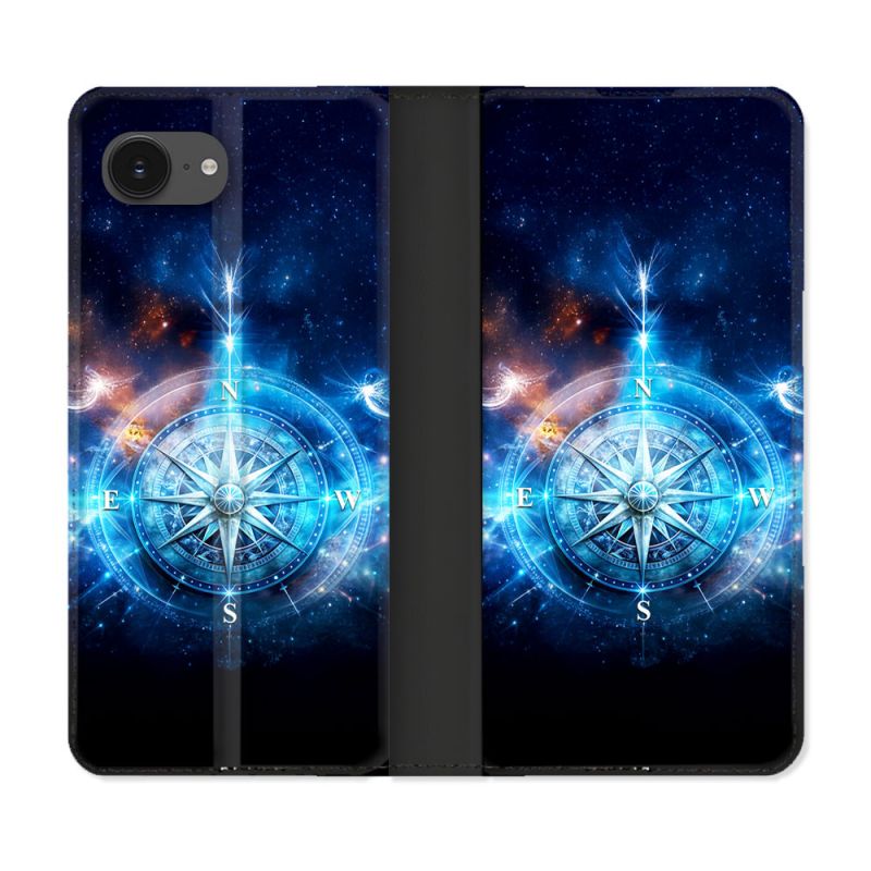 Housse Cuir Portefeuille Pour Iphone 17e Voyage Rose des Vents Stellaire