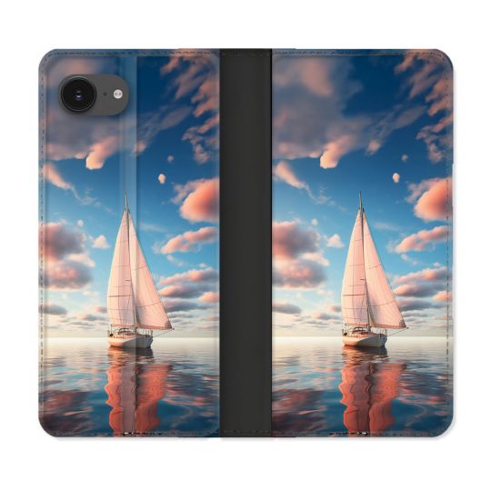 Housse Cuir Portefeuille Pour Iphone 17e Voyage Voilier Reflet