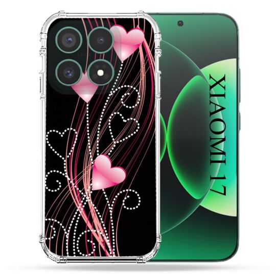 Coque Renforcée Pour Xiaomi 17 Amour Coeur Rose Montant sur Noir