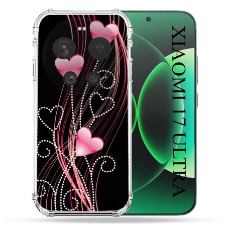 Coque Renforcée Pour Xiaomi 17 Ultra Amour Coeur Rose Montant sur Noir