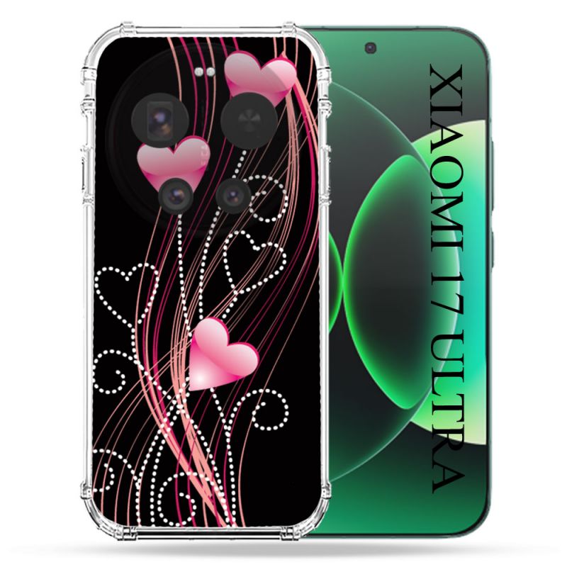Coque Renforcée Pour Xiaomi 17 Ultra Amour Coeur Rose Montant sur Noir