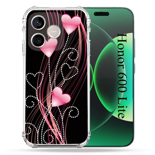 Coque Renforcée Pour Honor 600 Lite 5G Amour Coeur Rose Montant sur Noir
