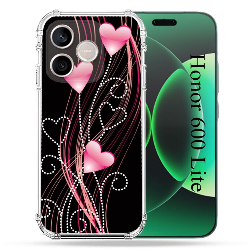 Coque Renforcée Pour Honor 600 Lite 5G Amour Coeur Rose Montant sur Noir