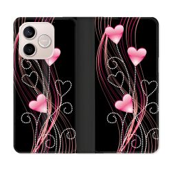 Housse Cuir Portefeuille Pour Honor 600 Lite 5G Amour Coeur Rose Montant sur Noir
