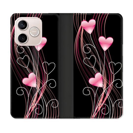 Housse Cuir Portefeuille Pour Honor 600 Lite 5G Amour Coeur Rose Montant sur Noir