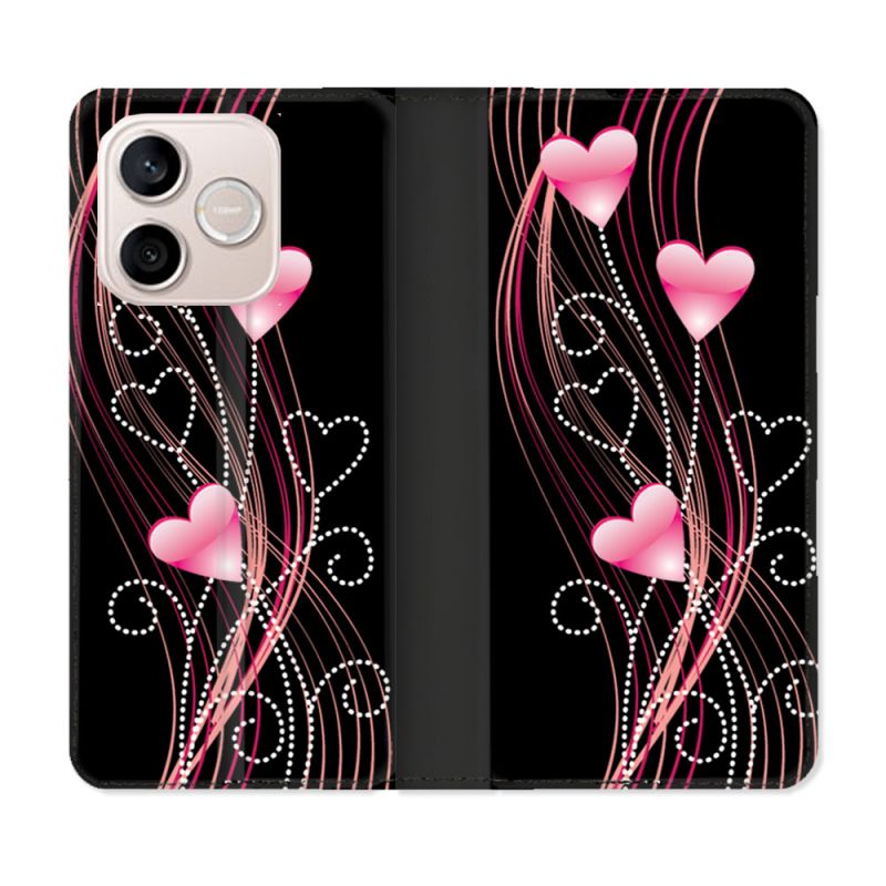 Housse Cuir Portefeuille Pour Honor 600 Lite 5G Amour Coeur Rose Montant sur Noir