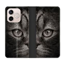Housse Cuir Portefeuille Pour Honor 600 Lite 5G Animal Chat Gris