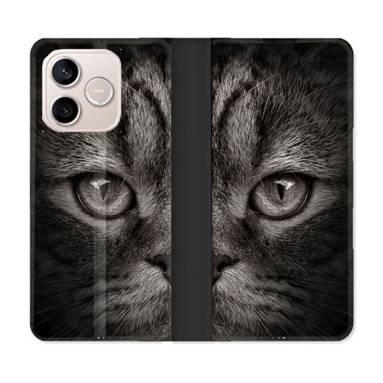 Housse Cuir Portefeuille Pour Honor 600 Lite 5G Animal Chat Gris