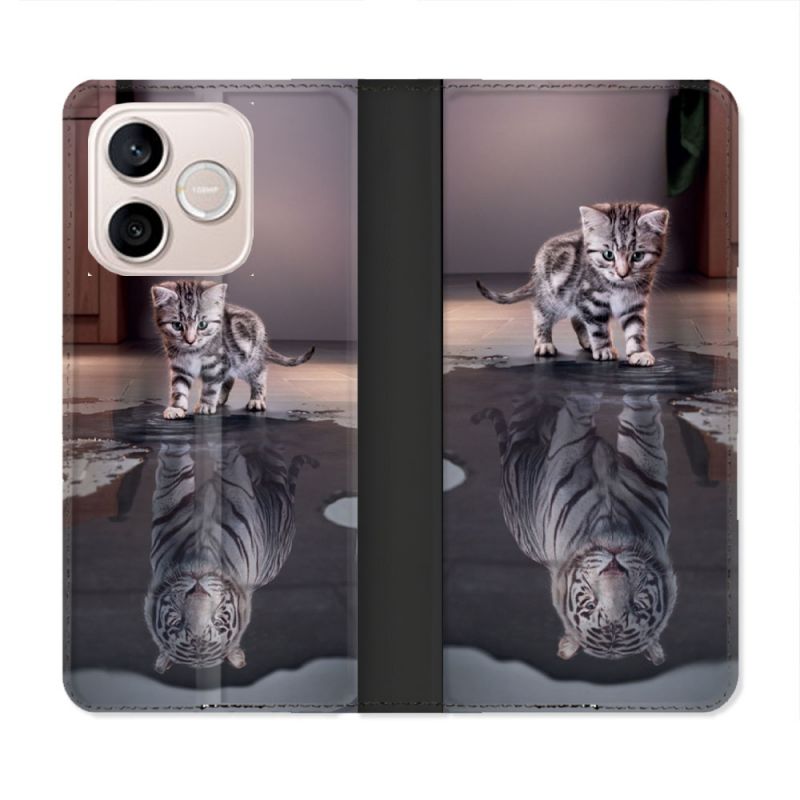 Housse Cuir Portefeuille Pour Honor 600 Lite 5G Animal Chat Reflet