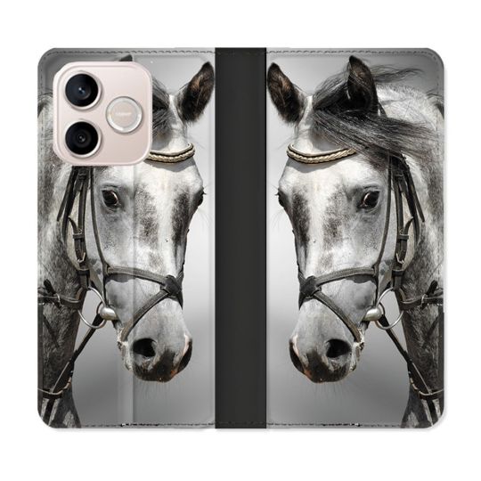Housse Cuir Portefeuille Pour Honor 600 Lite 5G Animal Cheval Blanc