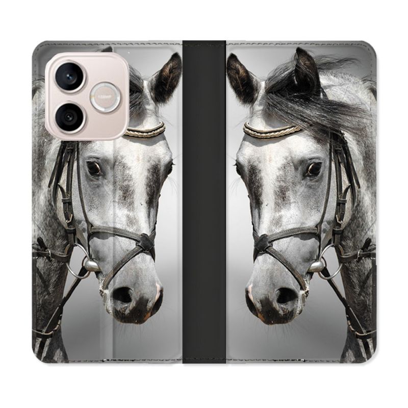 Housse Cuir Portefeuille Pour Honor 600 Lite 5G Animal Cheval Blanc