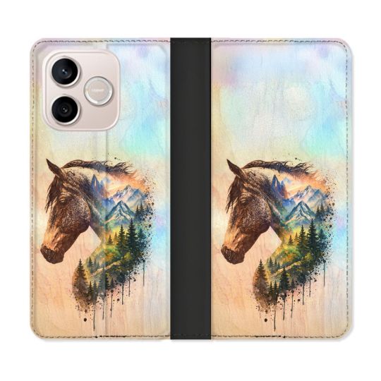 Housse Cuir Portefeuille Pour Honor 600 Lite 5G Animal Cheval Montagne
