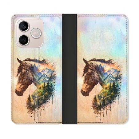 Housse Cuir Portefeuille Pour Honor 600 Lite 5G Animal Cheval Montagne