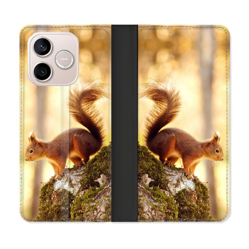 Housse Cuir Portefeuille Pour Honor 600 Lite 5G Animal Ecureuil Bois