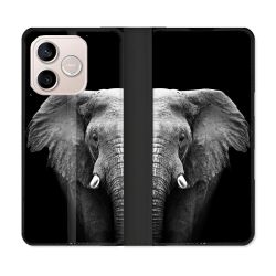 Housse Cuir Portefeuille Pour Honor 600 Lite 5G Animal Elephant Noir
