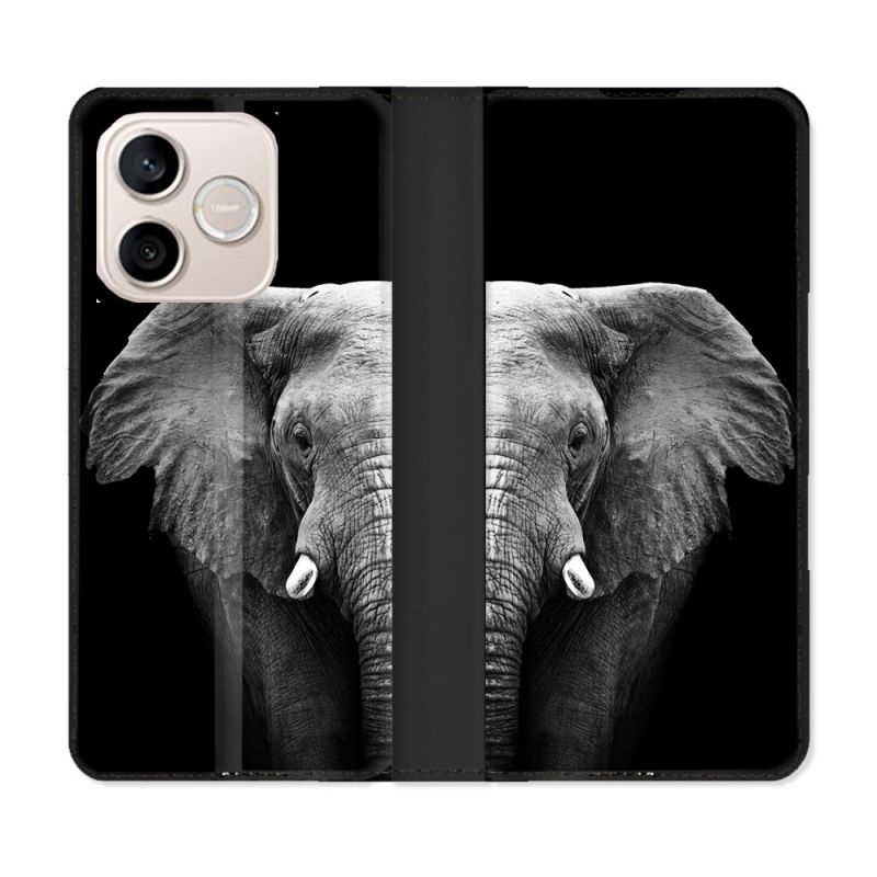 Housse Cuir Portefeuille Pour Honor 600 Lite 5G Animal Elephant Noir