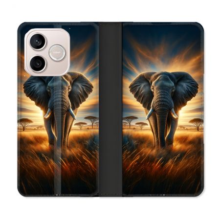 Housse Cuir Portefeuille Pour Honor 600 Lite 5G Animal Elephant Savane